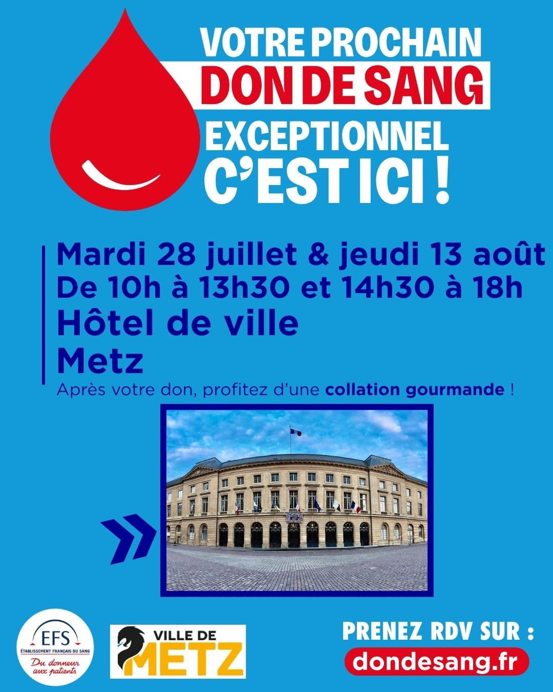 Collecte de sang dans les Salons de l'Hôtel de Ville