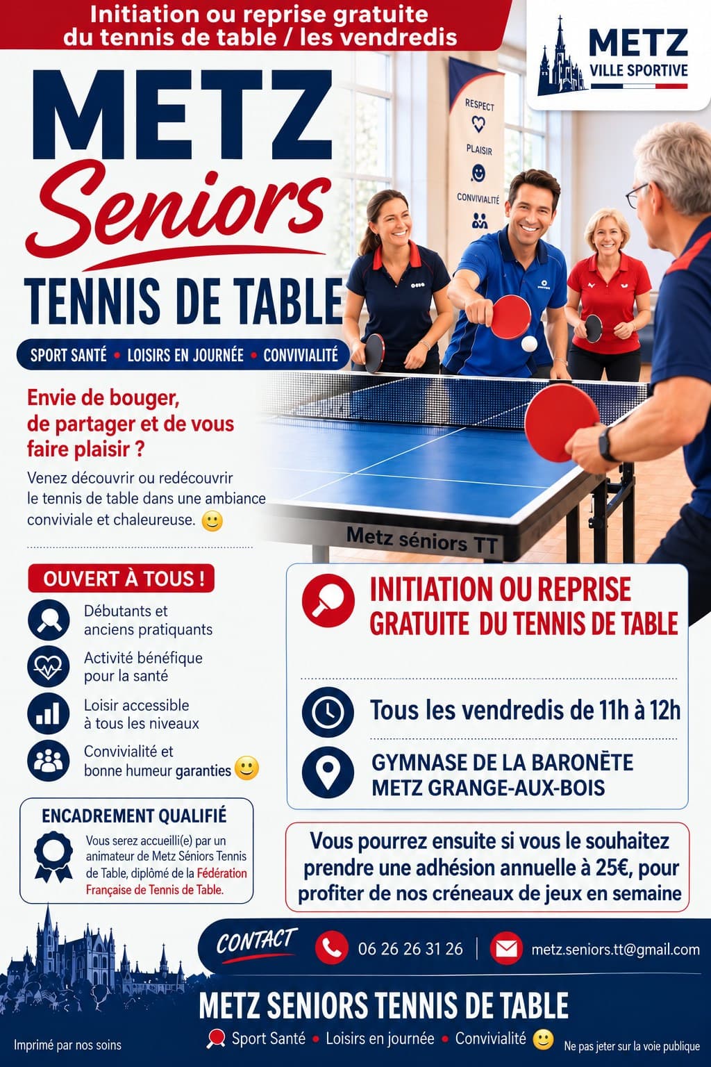 Initiation ou reprise gratuite du tennis de table