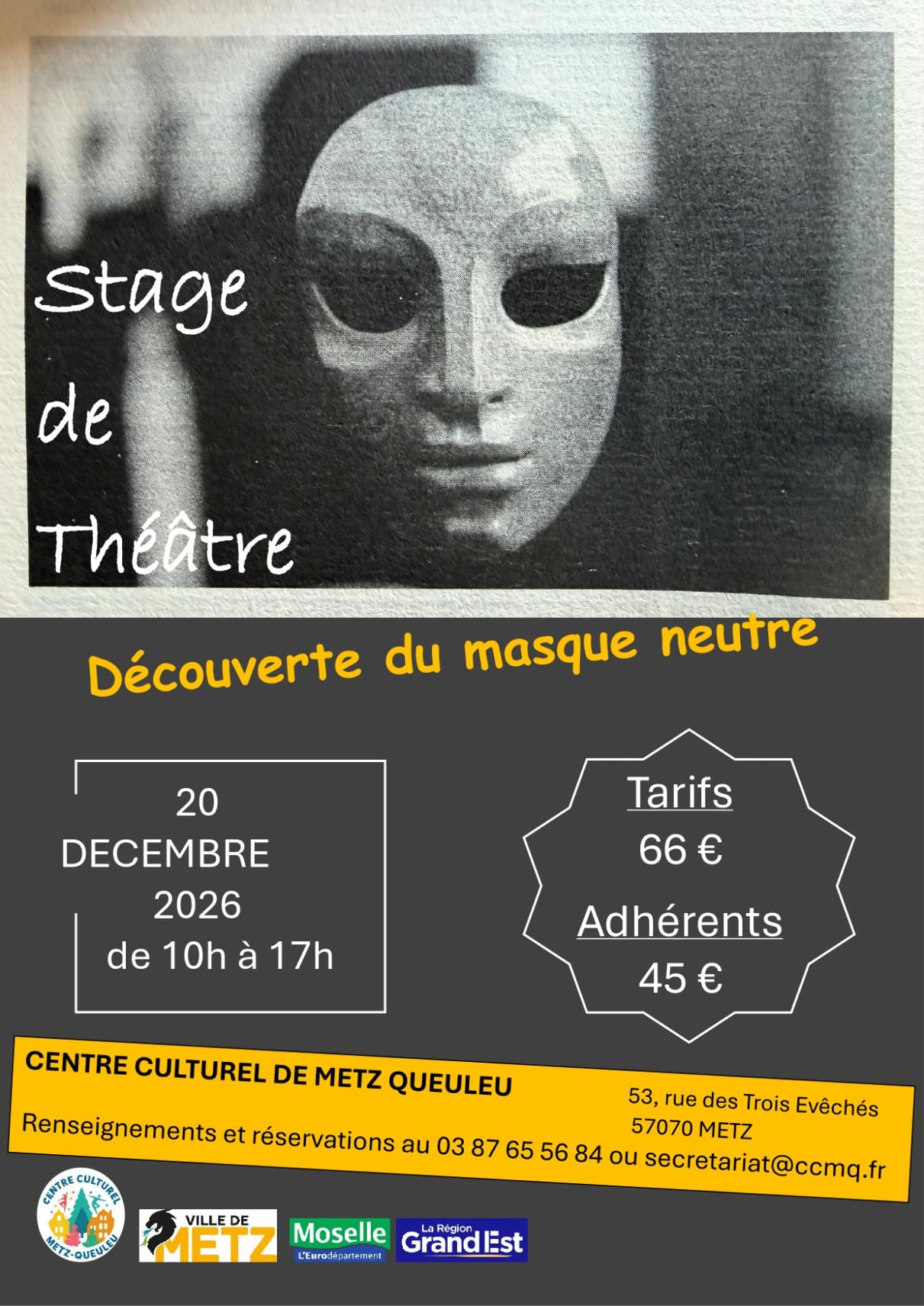 Stage de Théâtre : découverte du masque neutre